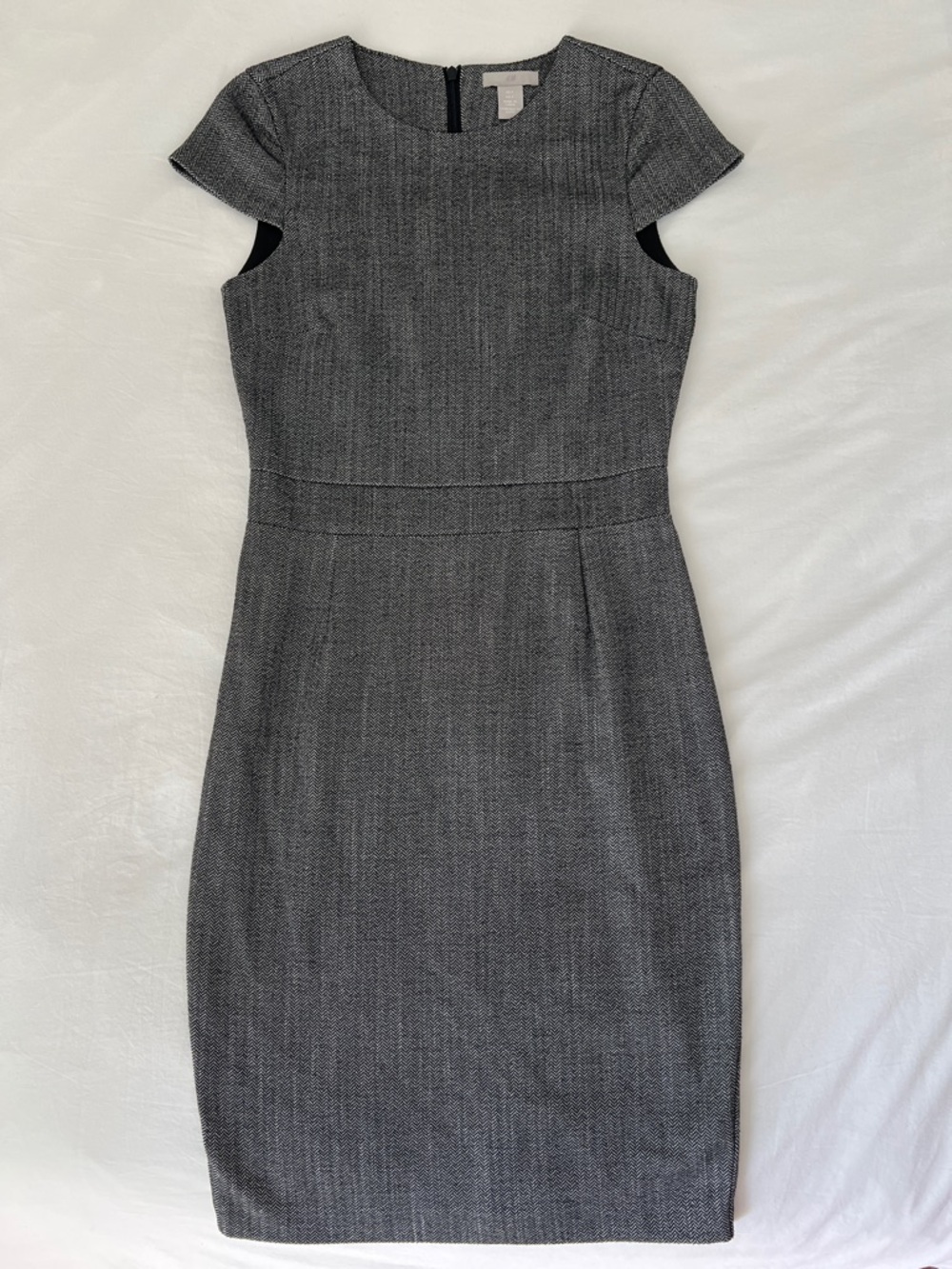 H&M Gray Cap-Sleeve Midi Sheath Dress